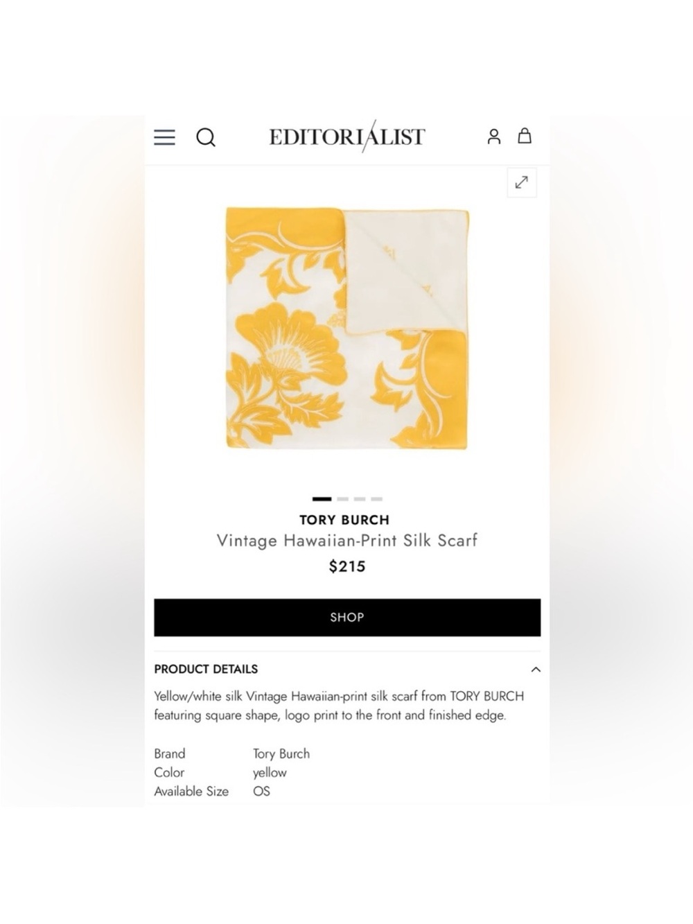Tory Burch Yellow & White Floral Silk Scarf